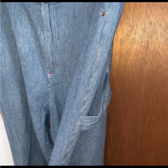 Women’s L Vintage SAG HARBOR SPORT Railroad Blue Striped Cropped Carpenter Pants - Picture 6 of 14